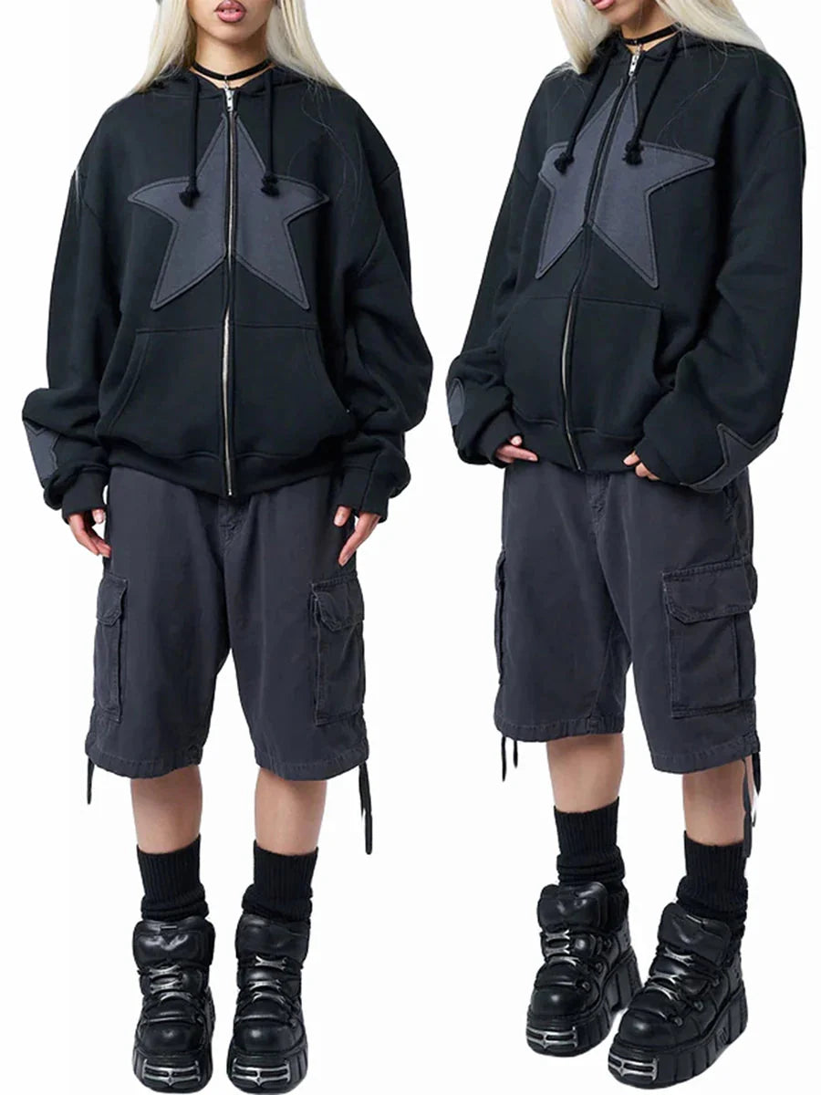 Y2K Star Print Baggy Hoodie