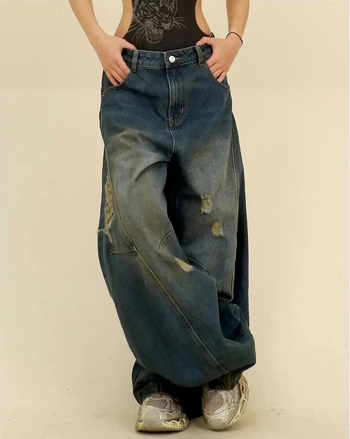 Y2K Super Baggy Distressed Womens Jeans