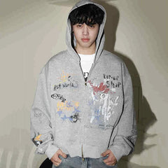 Y2K Vintage Graffiti Graphic Zip Up Hoodie