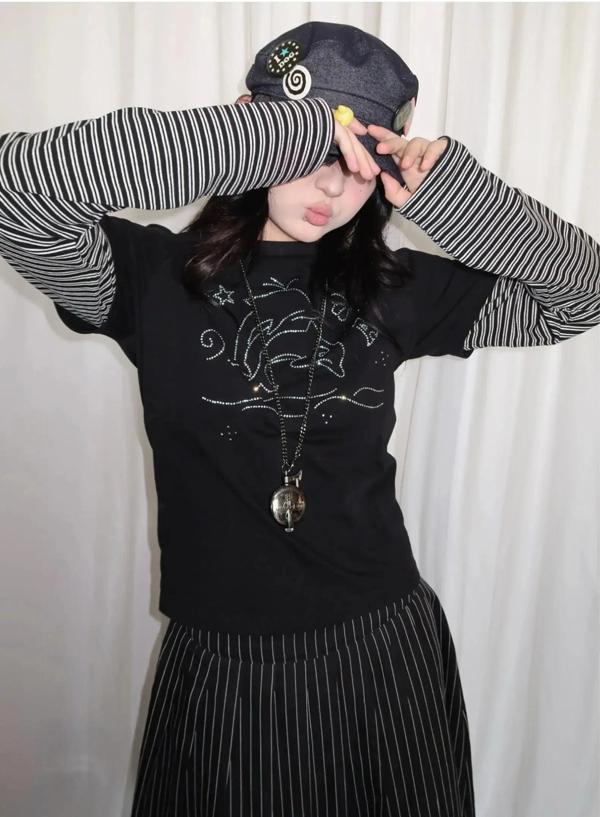 Y2K Vintage Striped Dolphin Graphic Long Sleeve Top