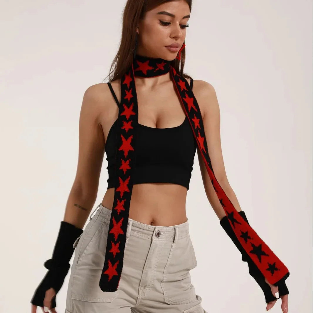 Y2K Womens Narrow Star Graphic Lengthened Scarf