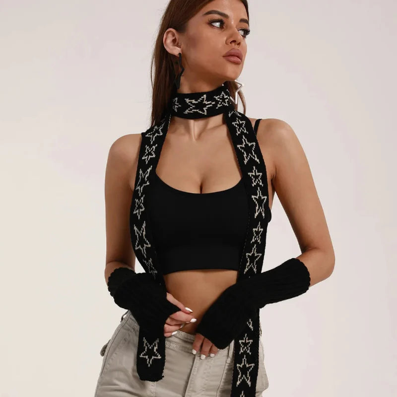 Y2K Womens Narrow Star Graphic Lengthened Scarf