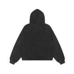 Y2k Washed Distressed Graphic Print Baggy Zip Up Hoodie