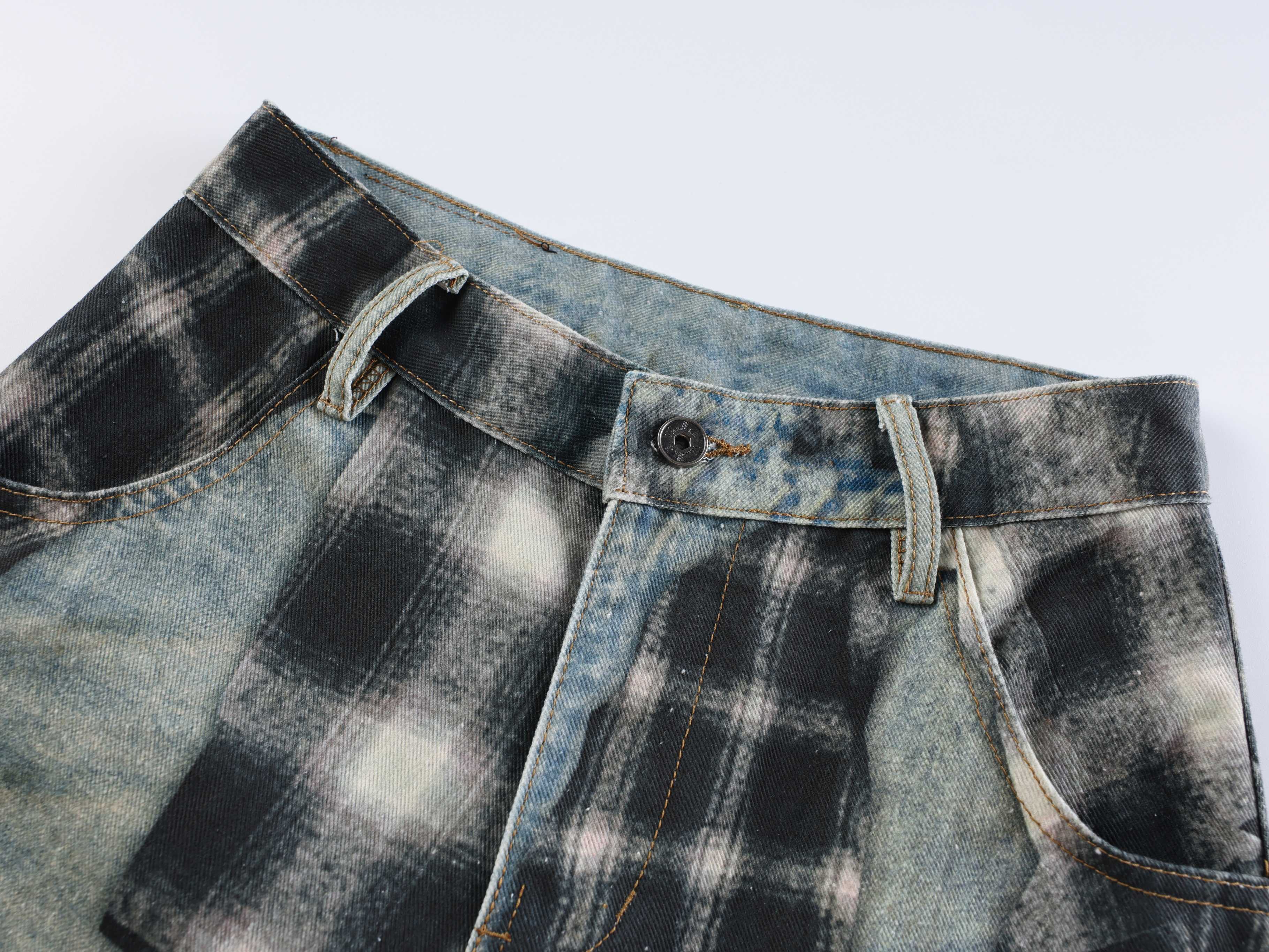 CapCabin “Layered Flannel Patchwork Balloon Jeans”