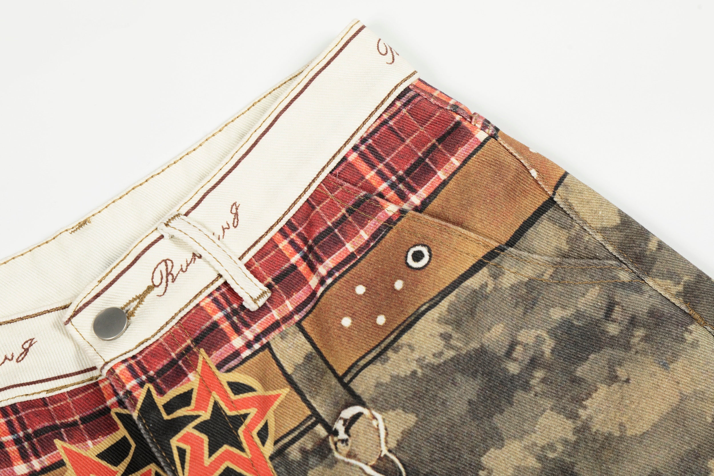 CapCabin Camo Patchwork Wide-Leg Denim Pants