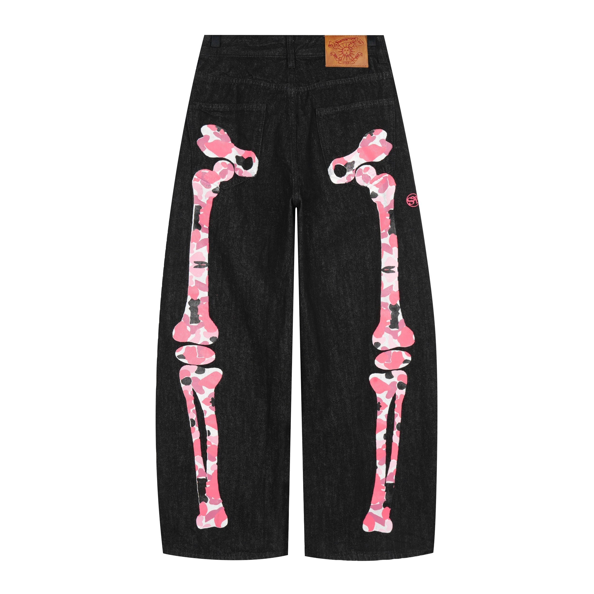 CapCabin Skeleton Graphic Wide-Leg Denim Pants