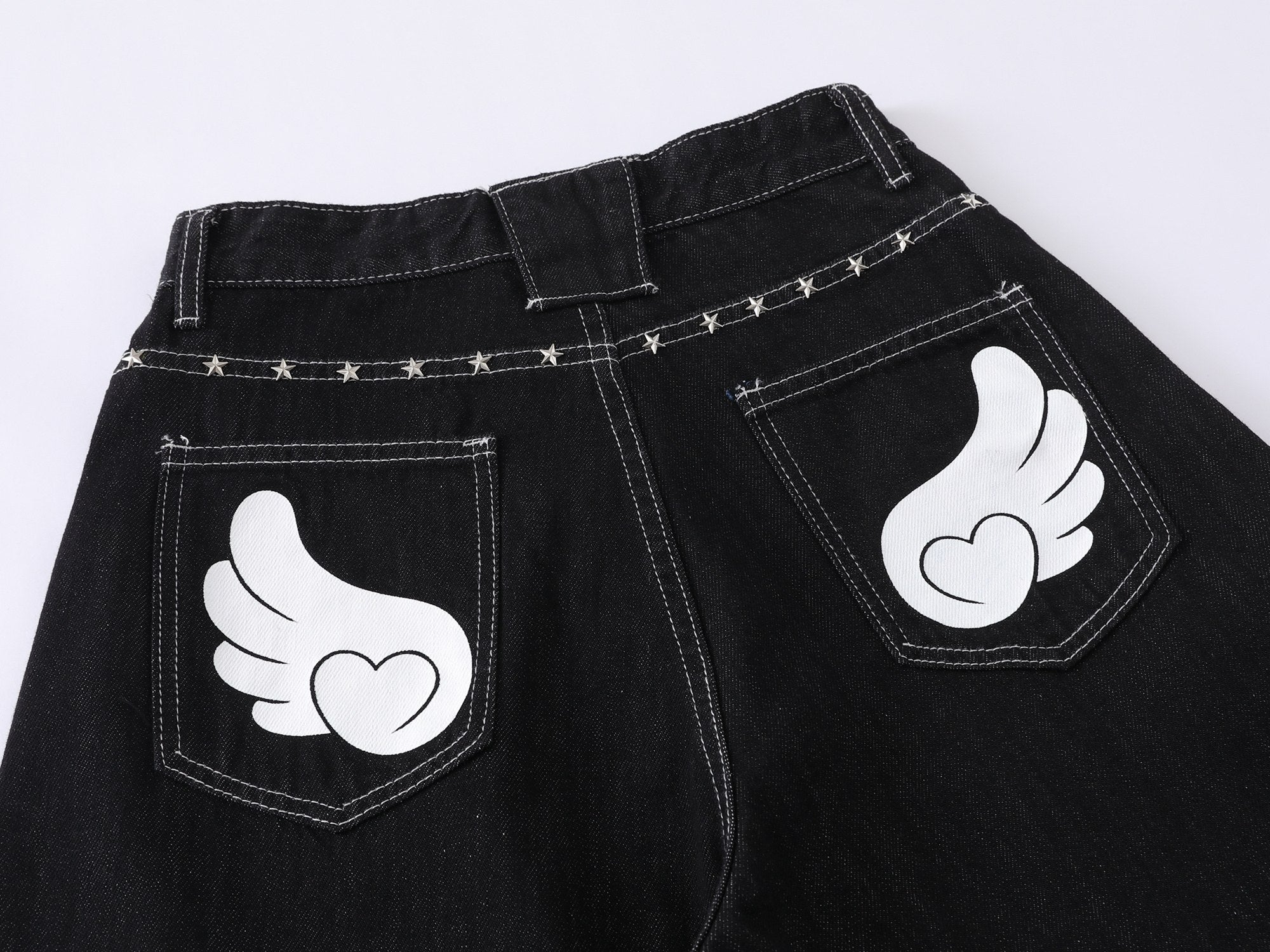 CapCabin “Angel Wing Wide-Leg Denim Jeans”