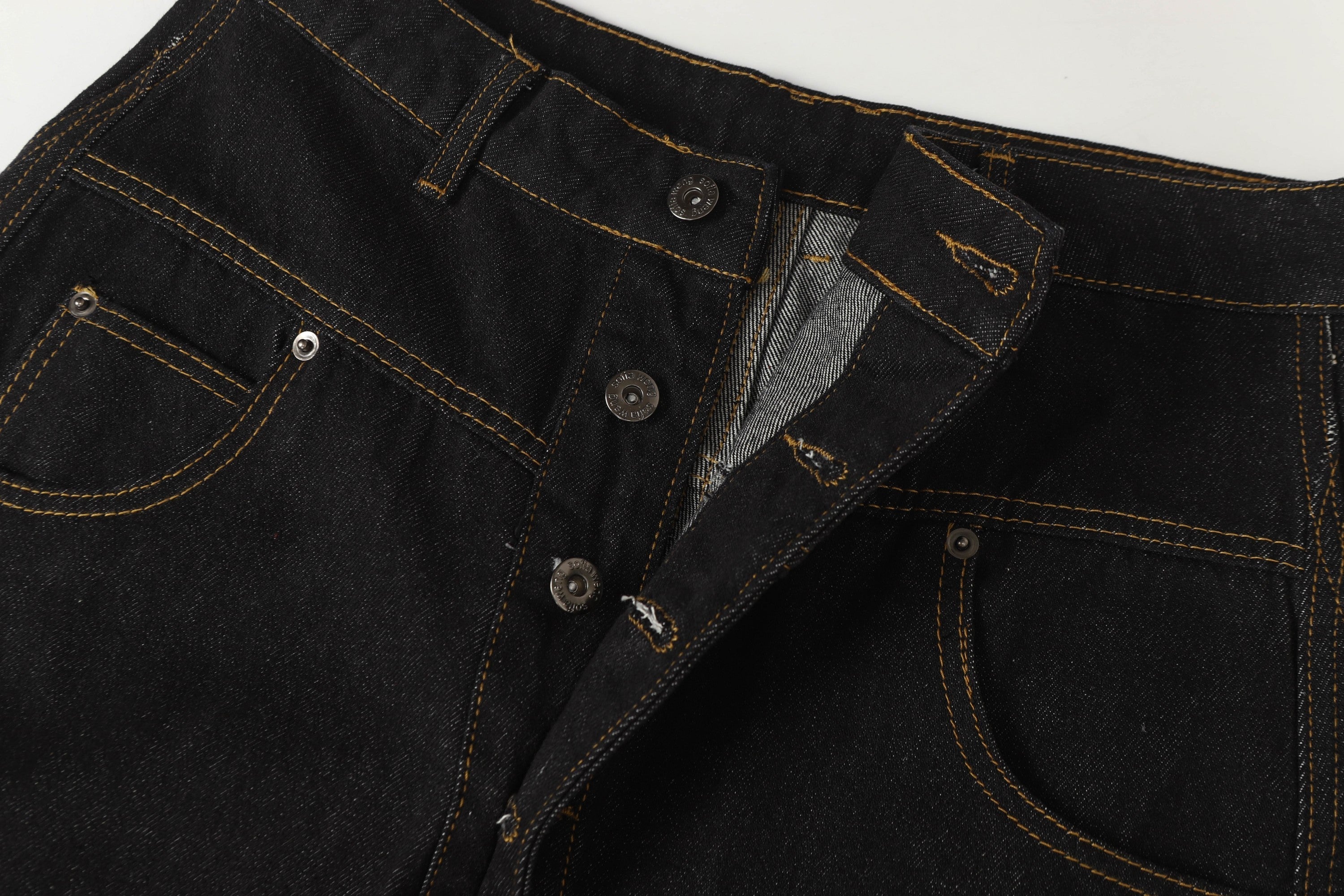 CapCabin Asymmetric Button Wide-Leg Denim Pants