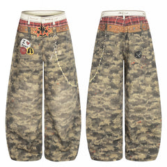 CapCabin Camo Patchwork Wide-Leg Denim Pants