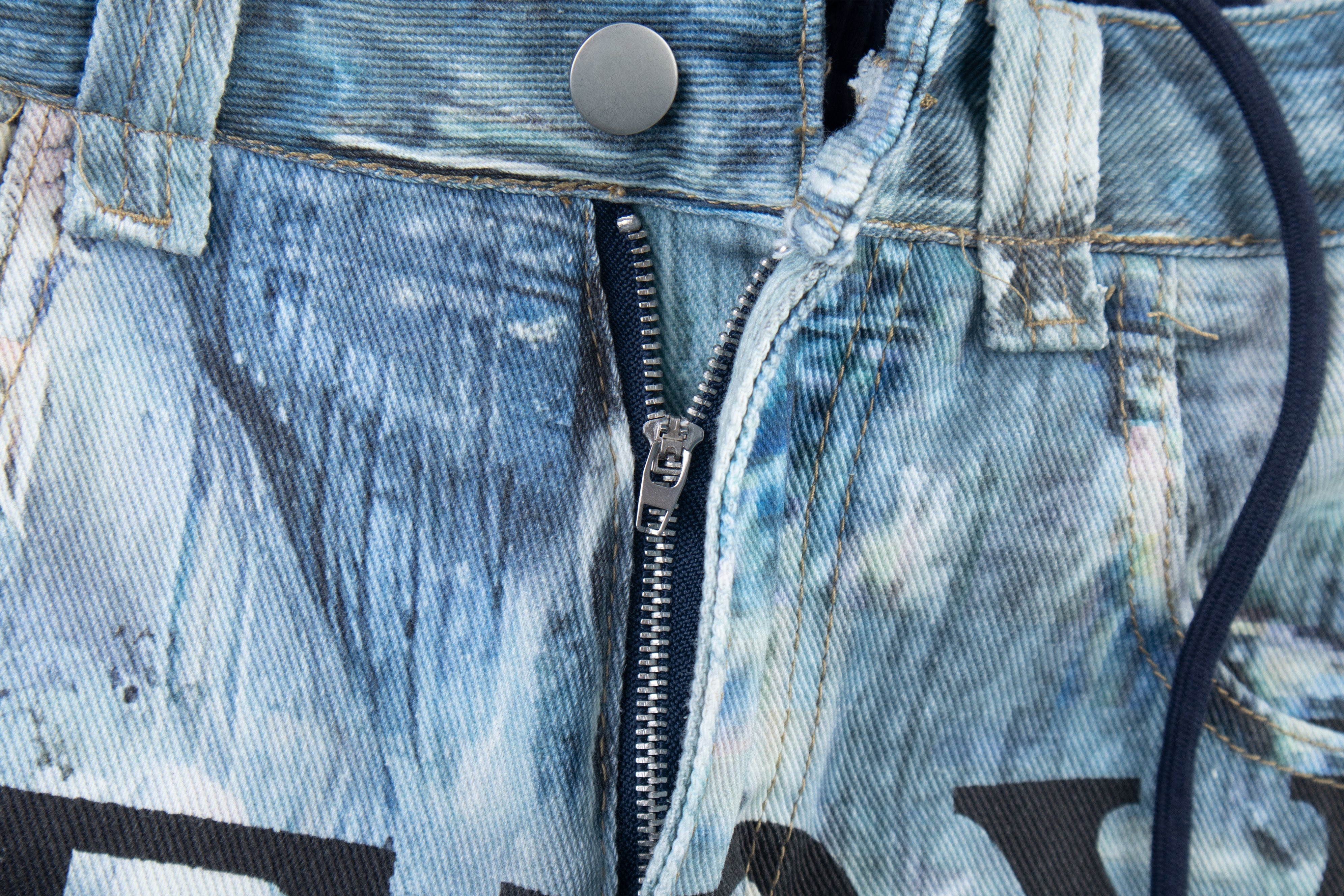 CapCabin Layered Waist Graphic Denim Pants