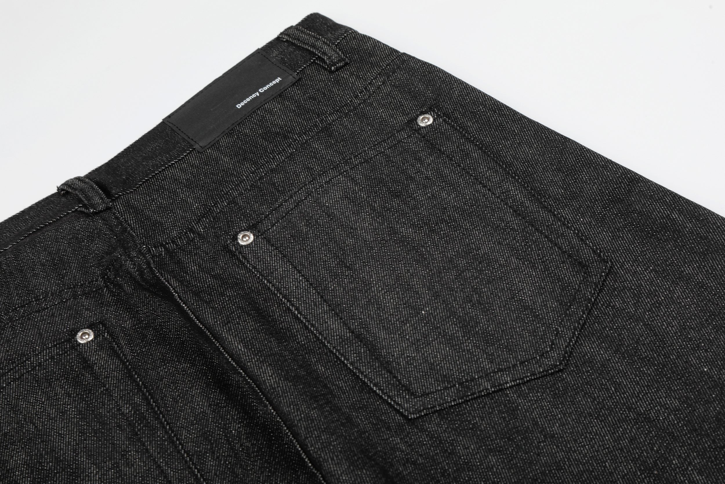 CapCabin “Black Raw Button Denim Jeans”