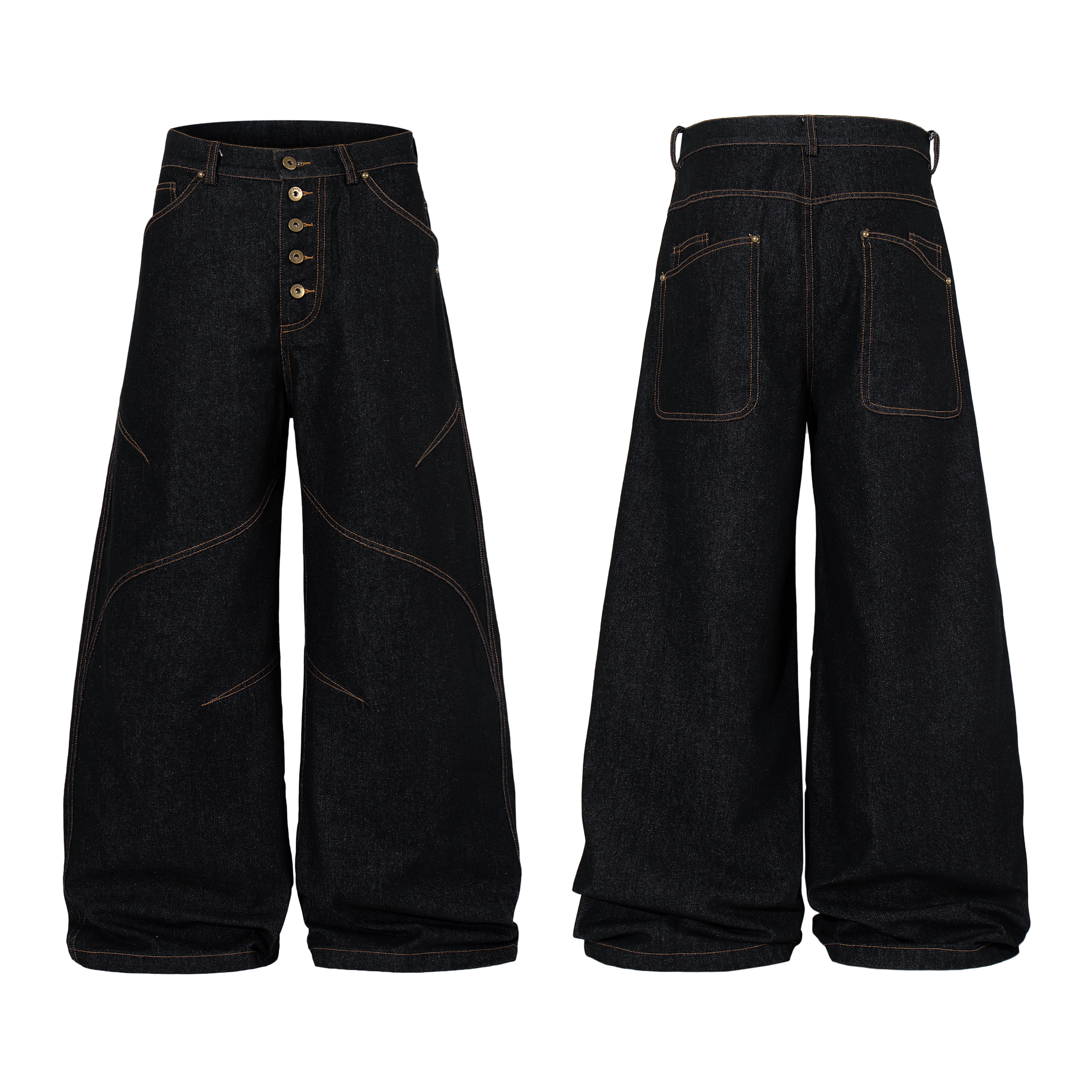 CapCabin Curved Panel Wide Leg Denim Pants