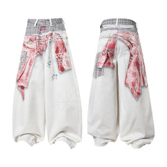 CapCabin Patchwork Double-Waist Denim Pants