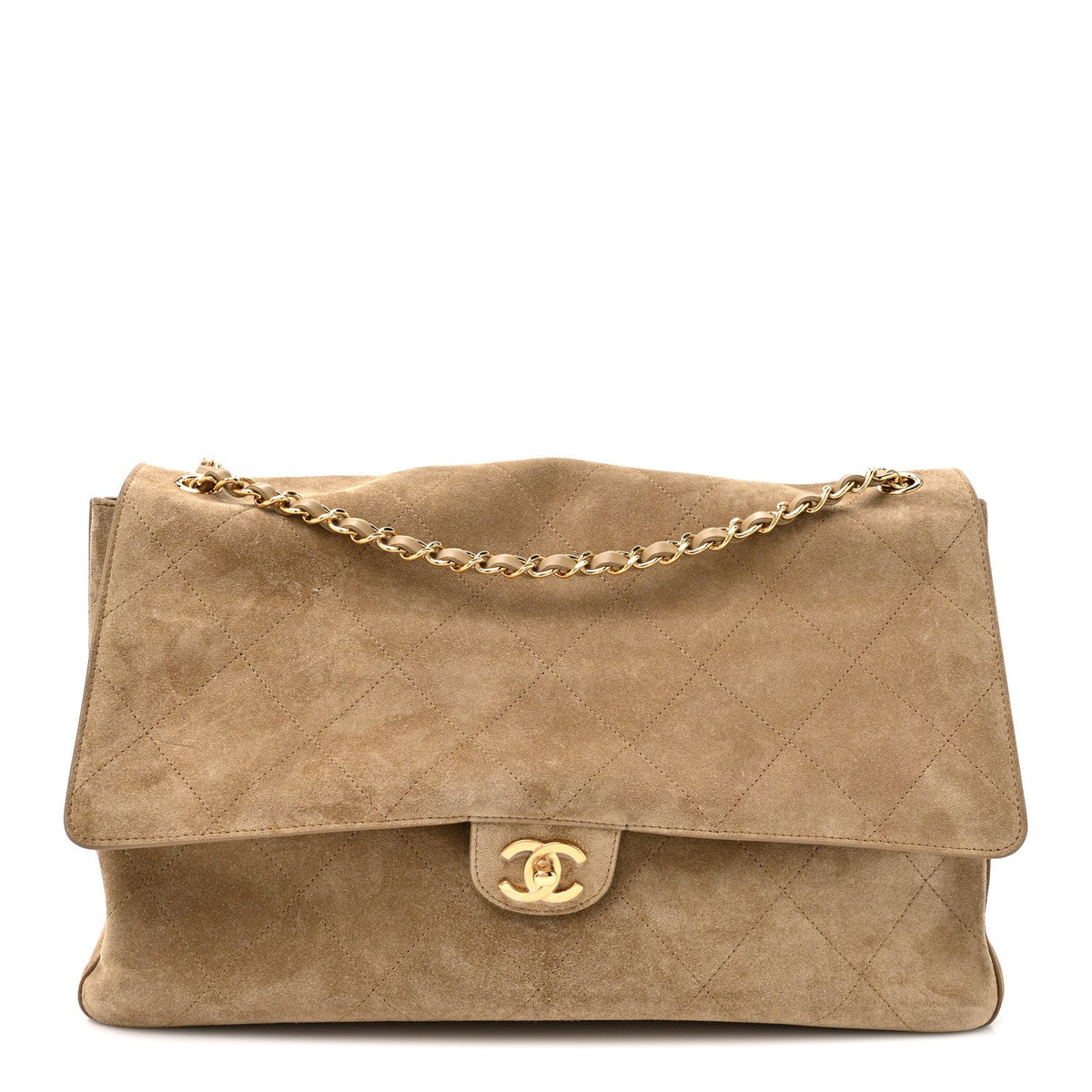 Suede Calfskin Souplissimo Maxi Flap Dark Beige
