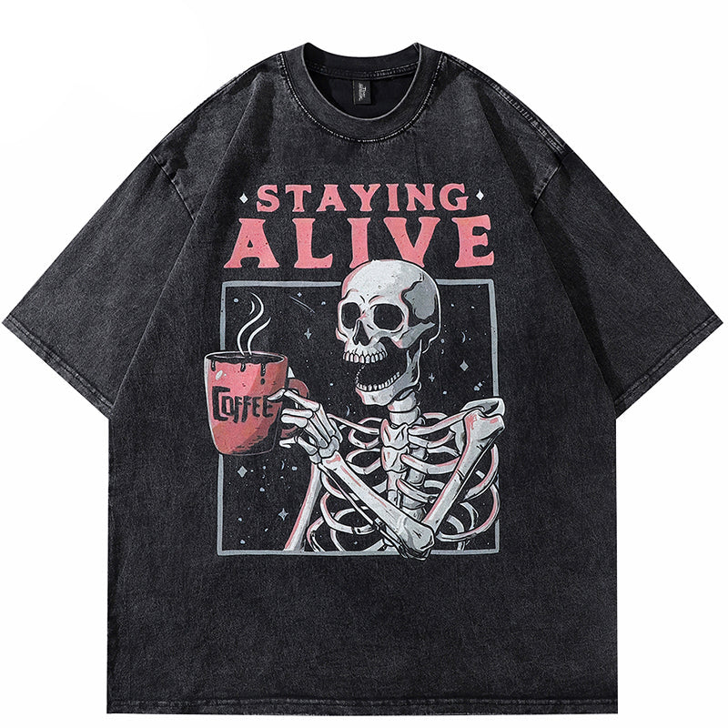 Alive Skull Skeleton Graphic Y2K Tees