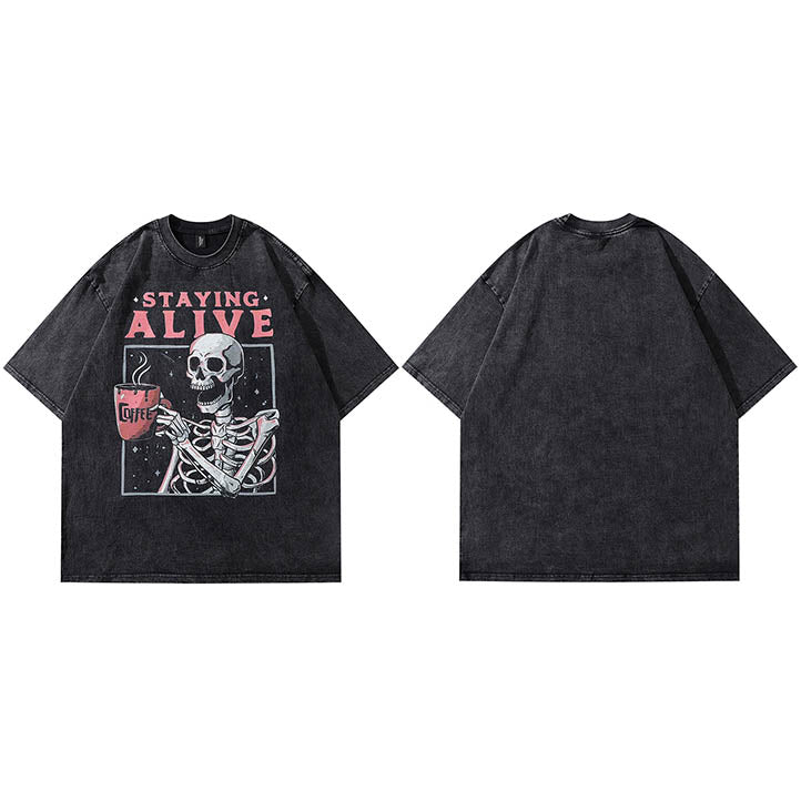 Alive Skull Skeleton Graphic Y2K Tees