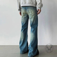 American-Style Square Rivets Distressed Washed Flared Jeans