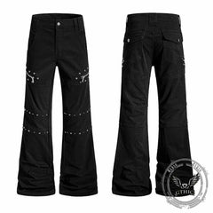 American-Style Y2K Studded Zipper Flared Cargo Pants
