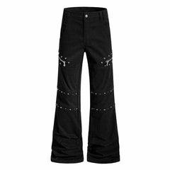 American-Style Y2K Studded Zipper Flared Cargo Pants