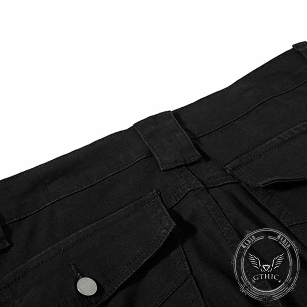 American-Style Y2K Studded Zipper Flared Cargo Pants