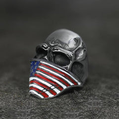 American Flag Stainless Steel Skull Ring