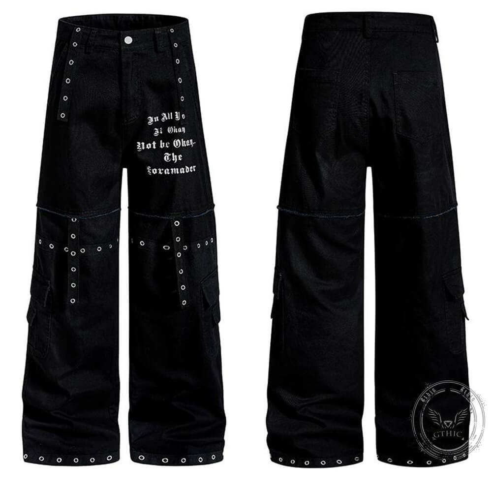 American High-Street Punk Studded Straight-Leg Cargo Pants
