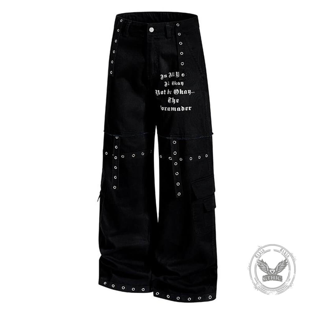 American High-Street Punk Studded Straight-Leg Cargo Pants