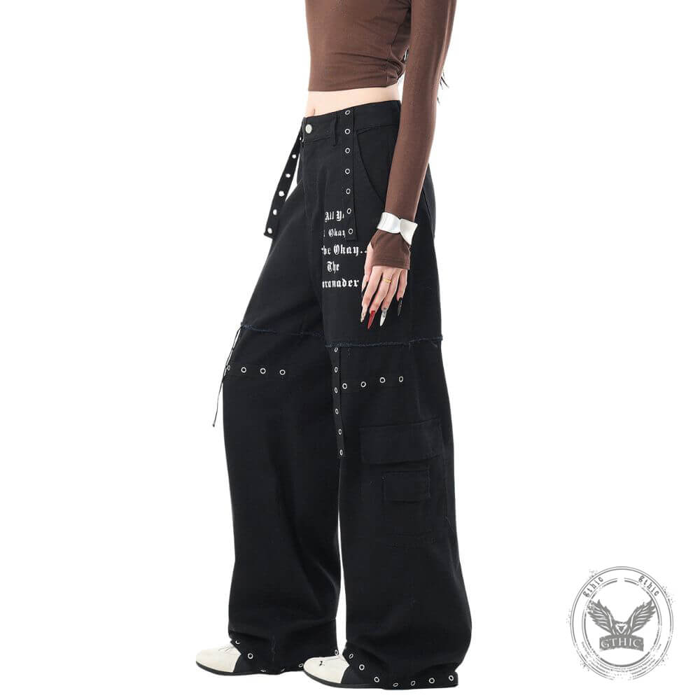 American High-Street Punk Studded Straight-Leg Cargo Pants