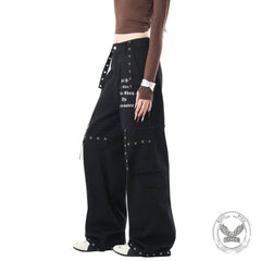 American High-Street Punk Studded Straight-Leg Cargo Pants