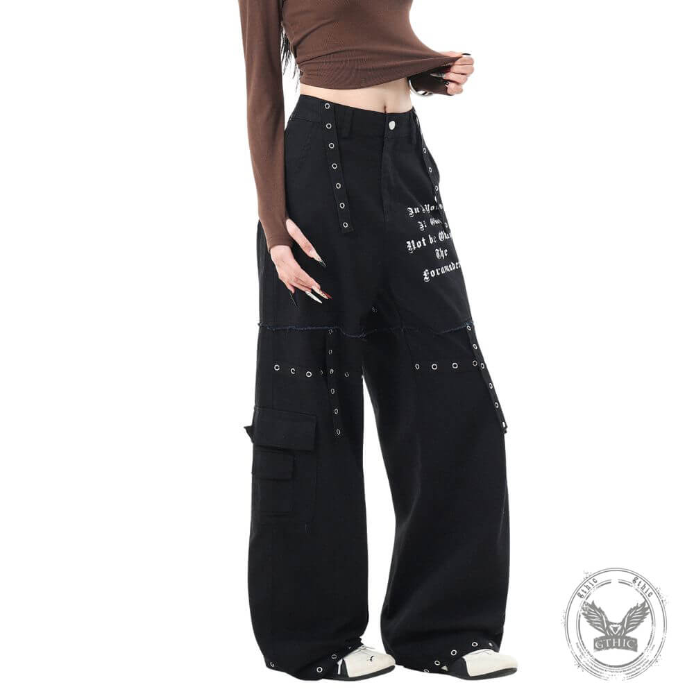 American High-Street Punk Studded Straight-Leg Cargo Pants