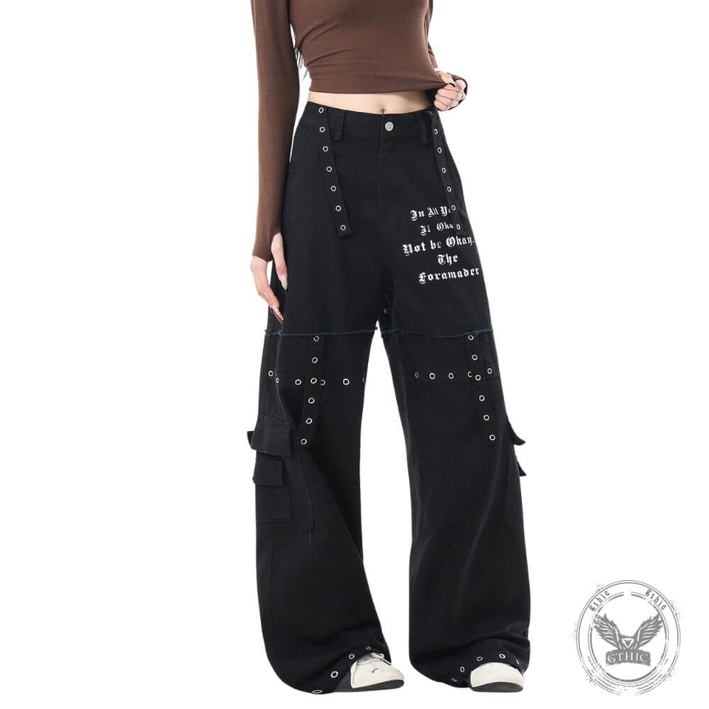 American High-Street Punk Studded Straight-Leg Cargo Pants