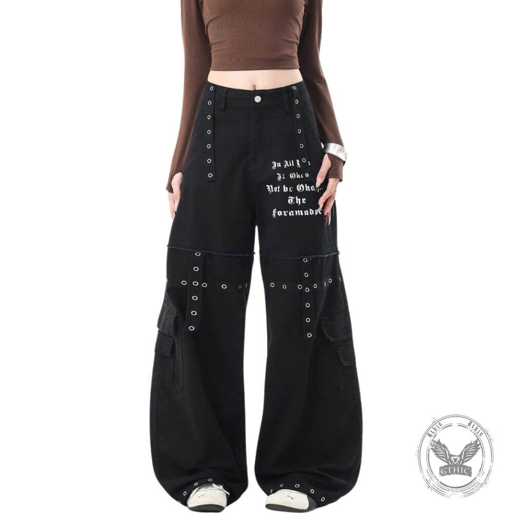 American High-Street Punk Studded Straight-Leg Cargo Pants