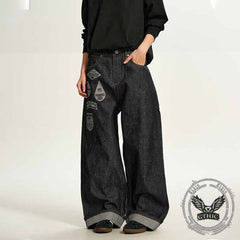 American Hip-Hop Letter Embroidered Wide-Leg Jeans