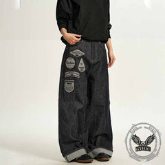 American Hip-Hop Letter Embroidered Wide-Leg Jeans