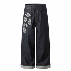 American Hip-Hop Letter Embroidered Wide-Leg Jeans