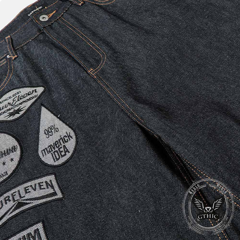 American Hip-Hop Letter Embroidered Wide-Leg Jeans