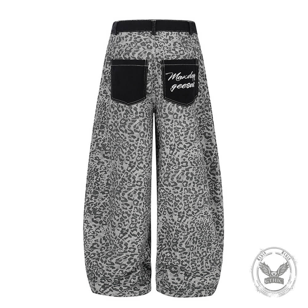 American Retro Leopard-Print Casual Scimitar Jeans
