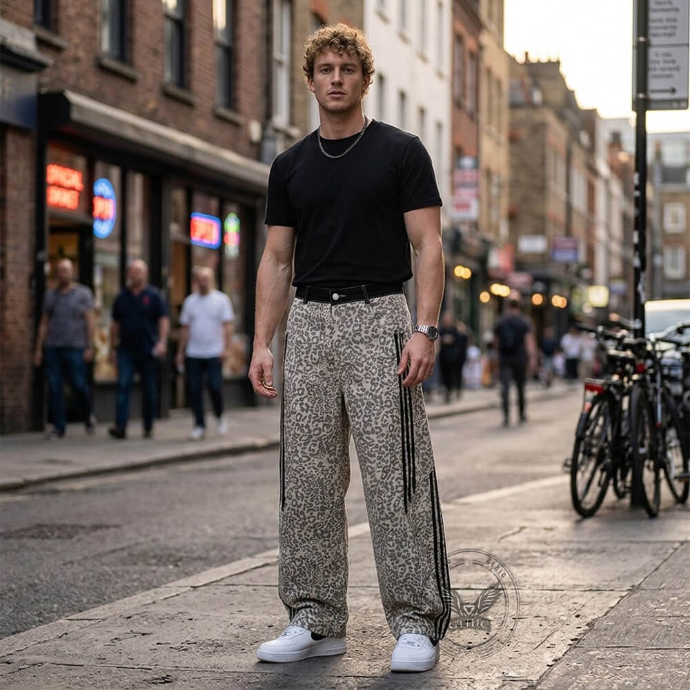 American Retro Leopard-Print Casual Scimitar Jeans