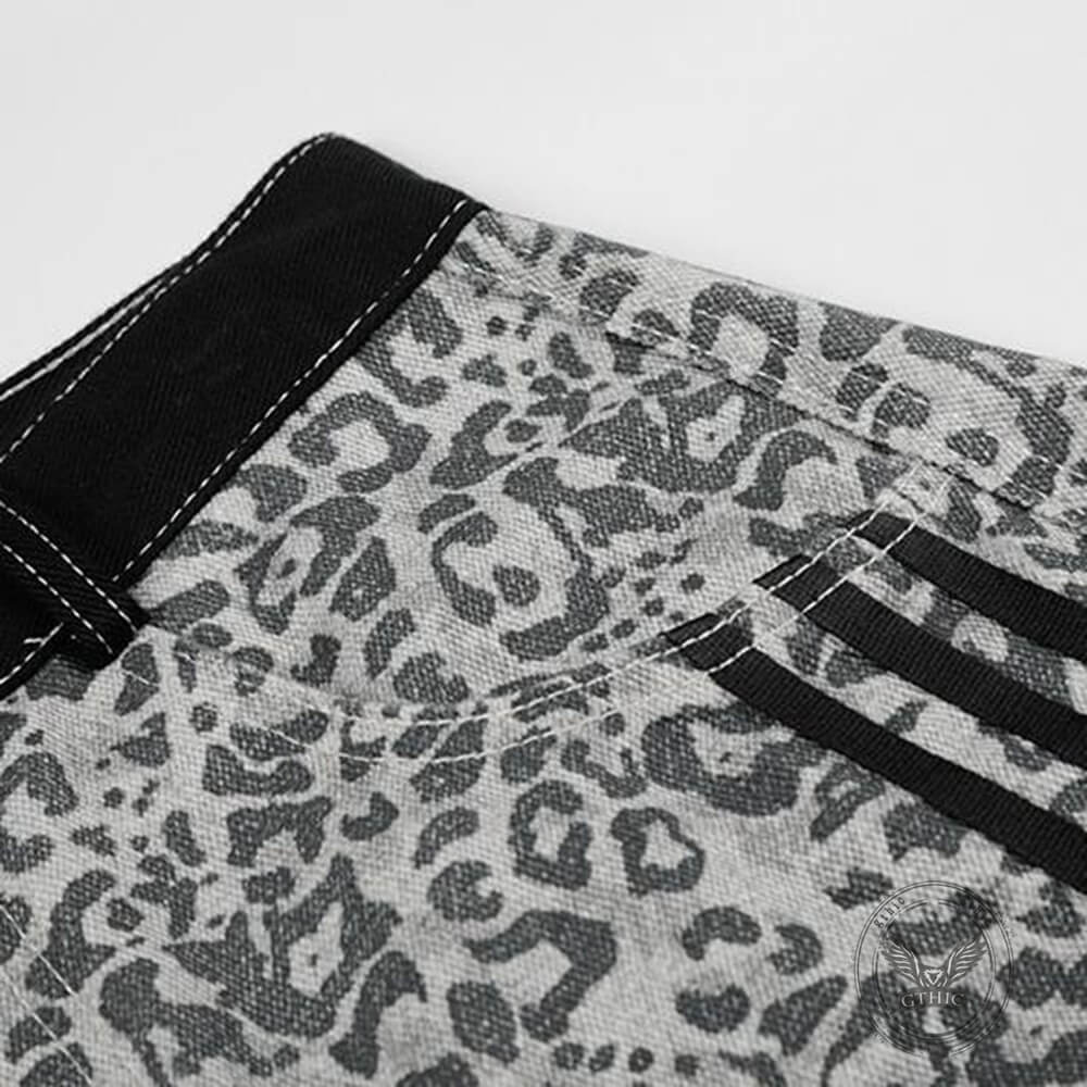 American Retro Leopard-Print Casual Scimitar Jeans