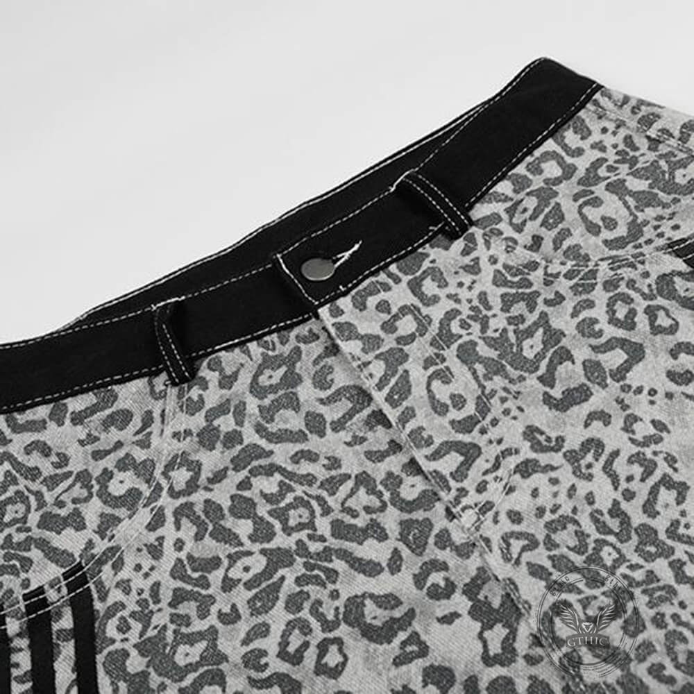 American Retro Leopard-Print Casual Scimitar Jeans
