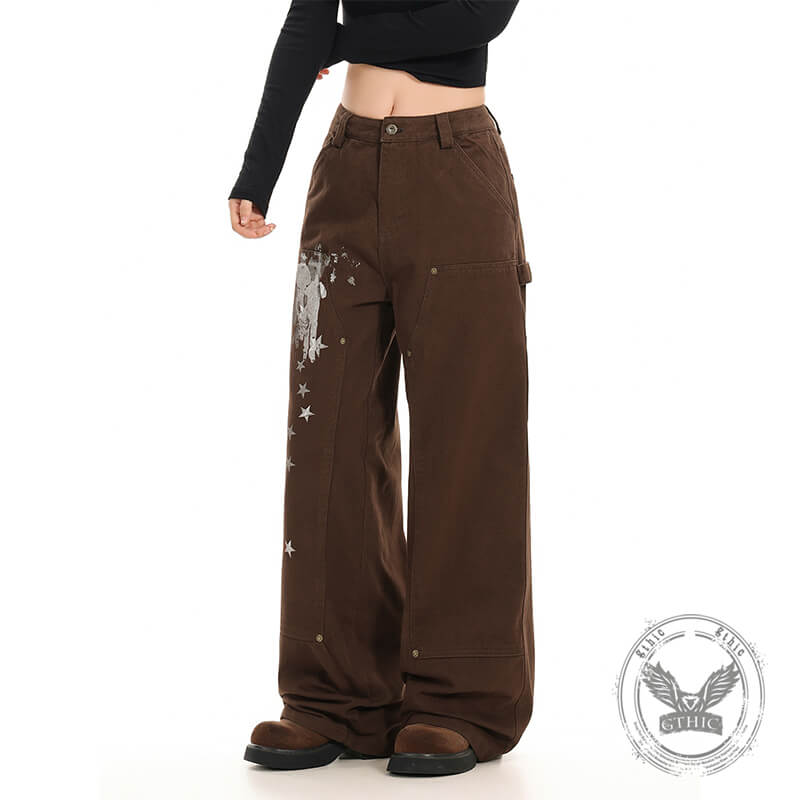 American Retro Star Print Versatile Cargo Baggy Jeans