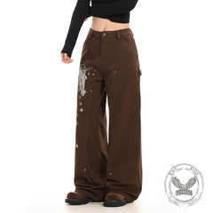 American Retro Star Print Versatile Cargo Baggy Jeans