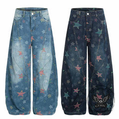 American Retro Star Print Washed Scimitar Jeans
