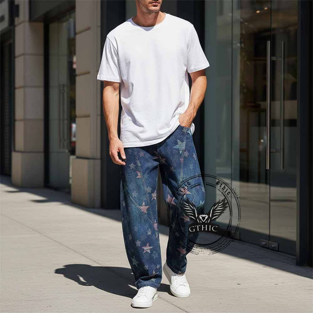 American Retro Star Print Washed Scimitar Jeans