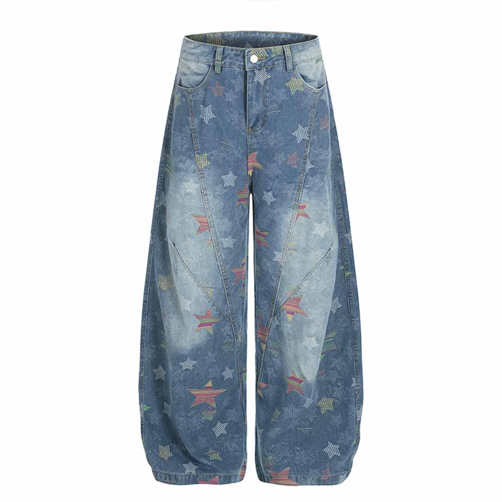 American Retro Star Print Washed Scimitar Jeans