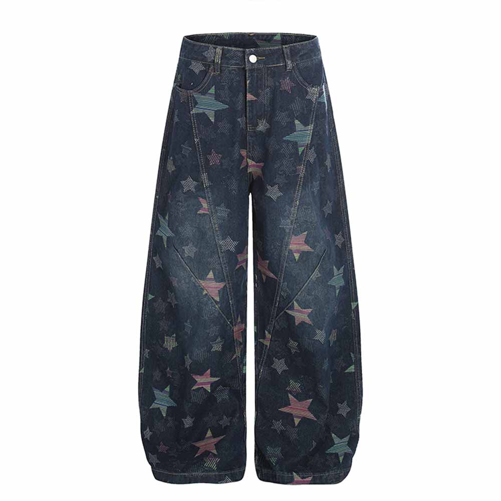 American Retro Star Print Washed Scimitar Jeans