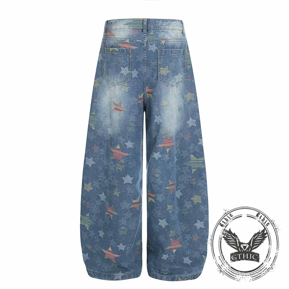 American Retro Star Print Washed Scimitar Jeans