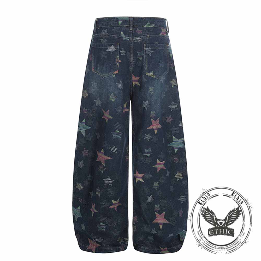 American Retro Star Print Washed Scimitar Jeans