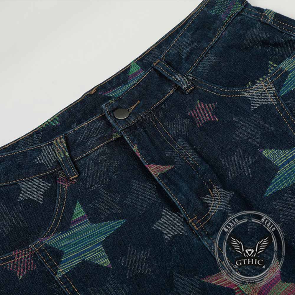 American Retro Star Print Washed Scimitar Jeans