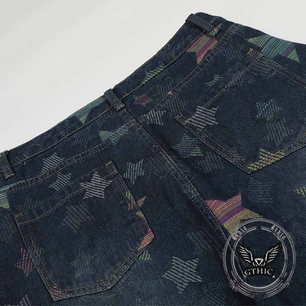 American Retro Star Print Washed Scimitar Jeans